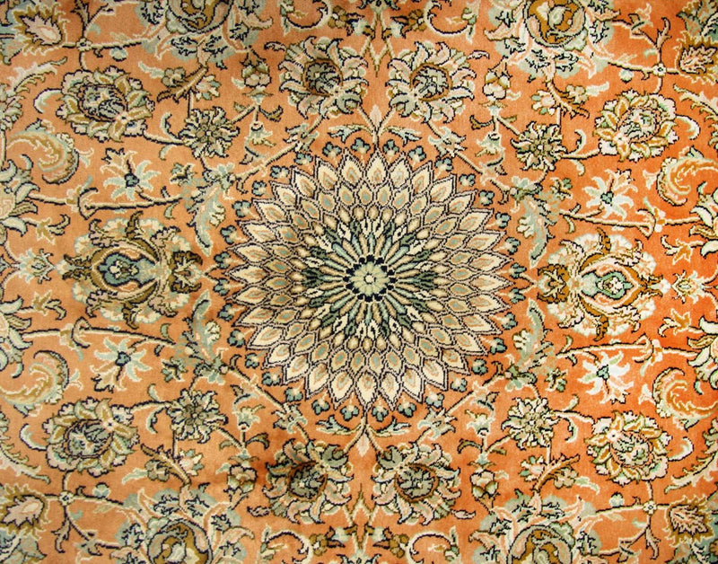Tappeto di seta - Seta del Kashmir quadrato  - 216 x 211 cm - arancione