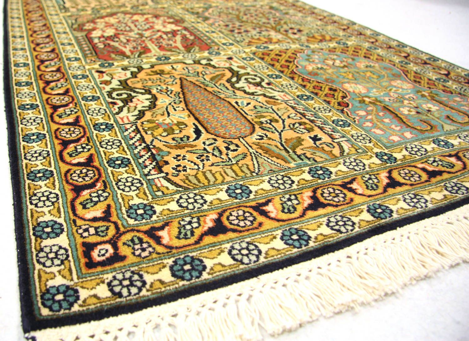 Tappeto corsia Tappeto di seta - Seta del Kashmir - 298 x 82 cm - multicolore
