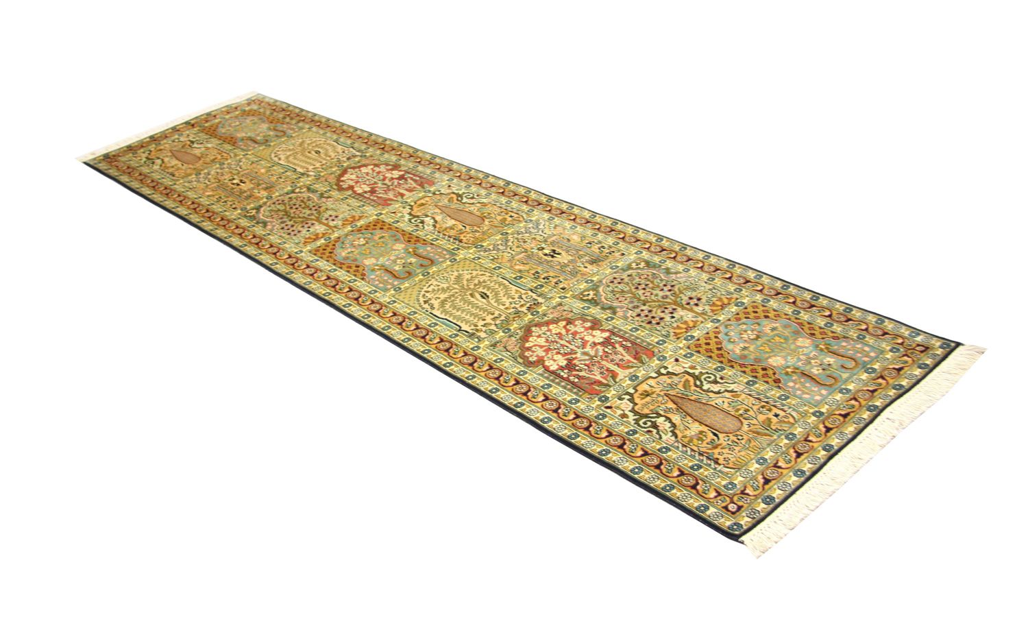 Tappeto corsia Tappeto di seta - Seta del Kashmir - 298 x 82 cm - multicolore