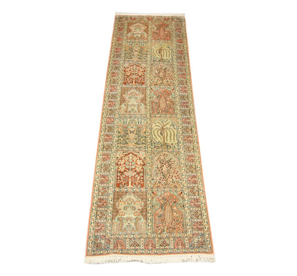 Tappeto corsia Tappeto di seta - Seta del Kashmir - 292 x 79 cm - marrone
