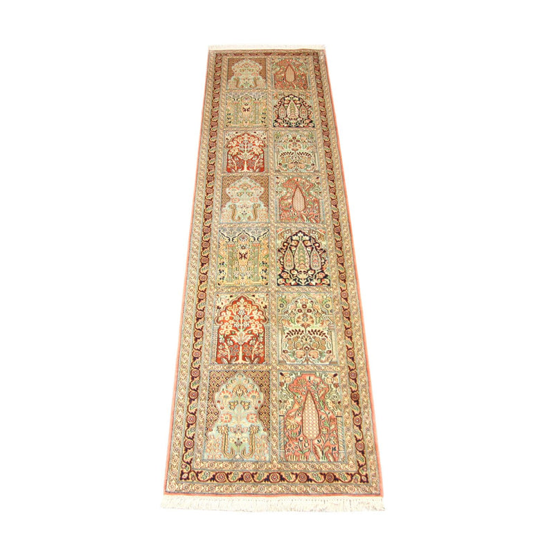 Tappeto corsia Tappeto di seta - Seta del Kashmir - 307 x 78 cm - multicolore