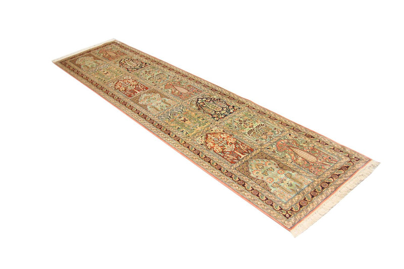Tappeto corsia Tappeto di seta - Seta del Kashmir - 307 x 78 cm - multicolore