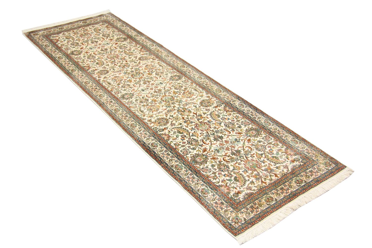 Tappeto corsia Tappeto di seta - Seta del Kashmir - 250 x 80 cm - beige