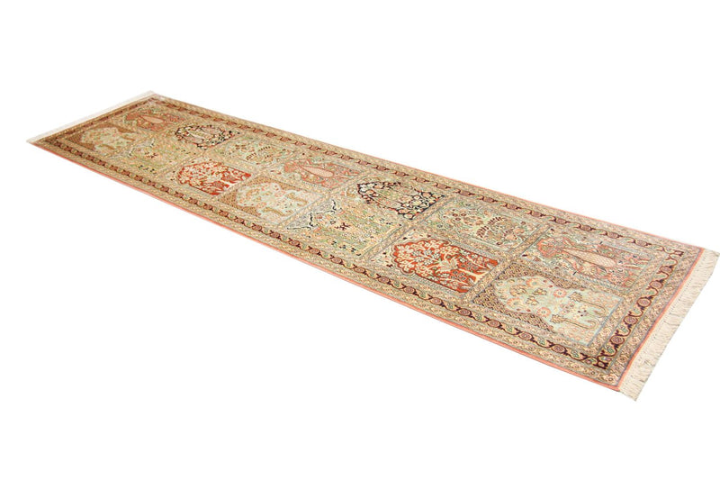 Tappeto corsia Tappeto di seta - Seta del Kashmir - 305 x 79 cm - marrone