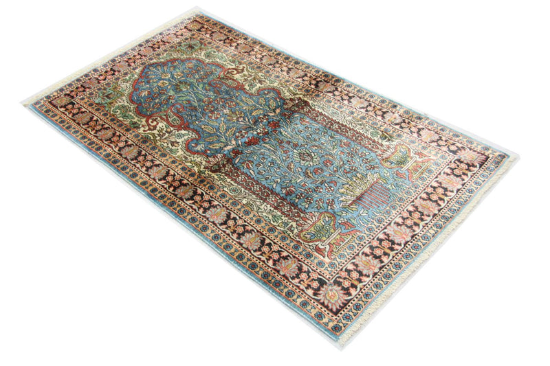 Tappeto di seta - Seta del Kashmir - 156 x 90 cm - blu