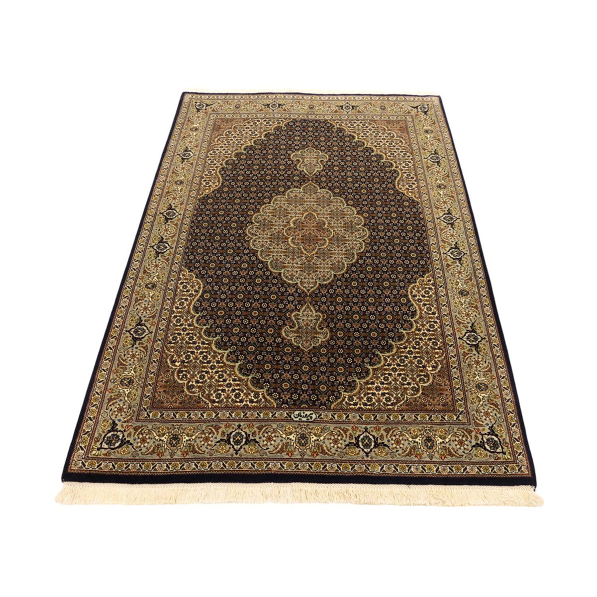 Tappeto Persero - Tabriz - Reale - Ordito di seta - 149 x 100 cm - beige scuro