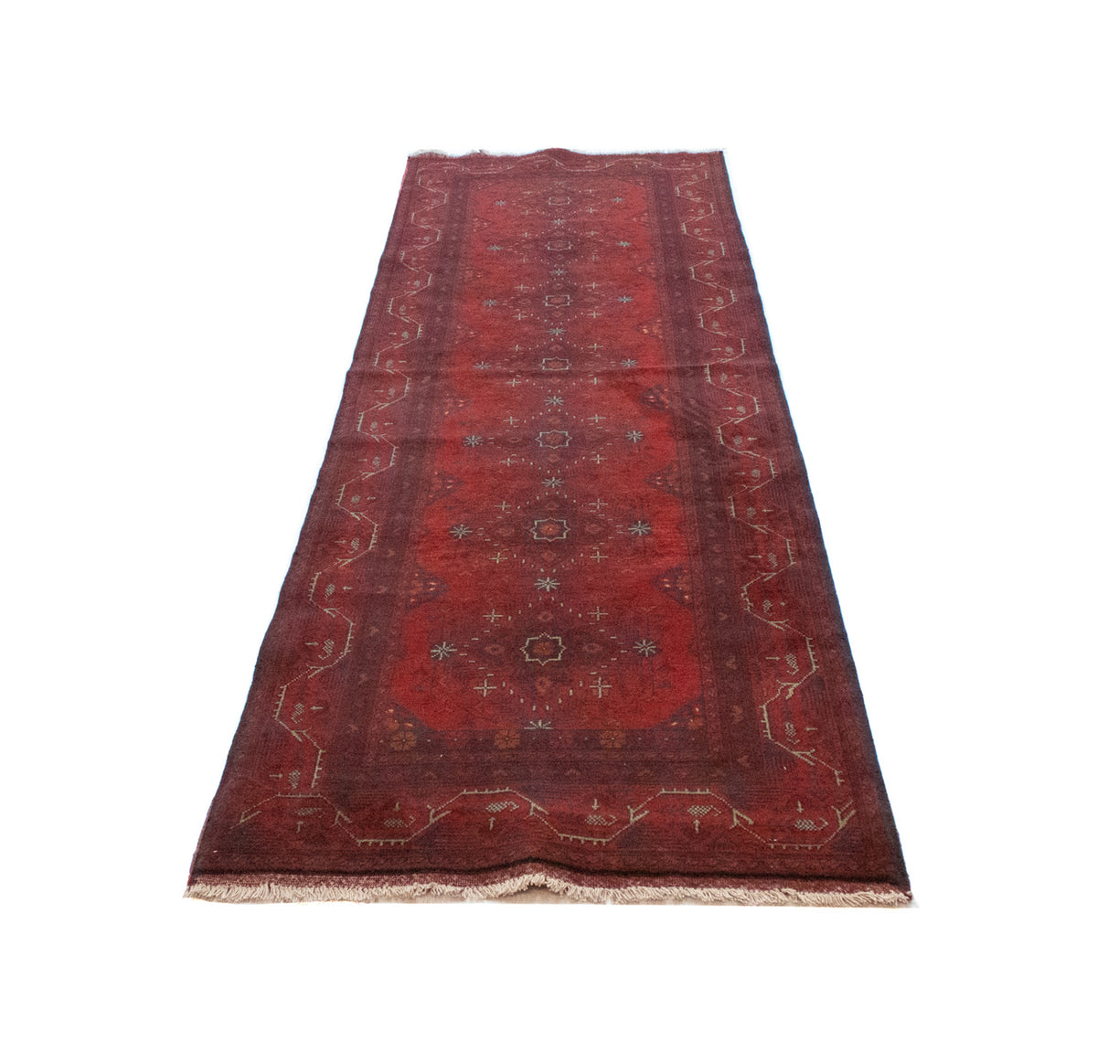 Tappeto corsia Tappeto afgano - Kunduz - 299 x 86 cm - rosso scuro