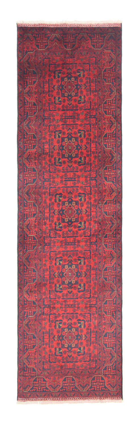 Tappeto corsia Tappeto afgano - Kunduz - 290 x 80 cm - rosso scuro