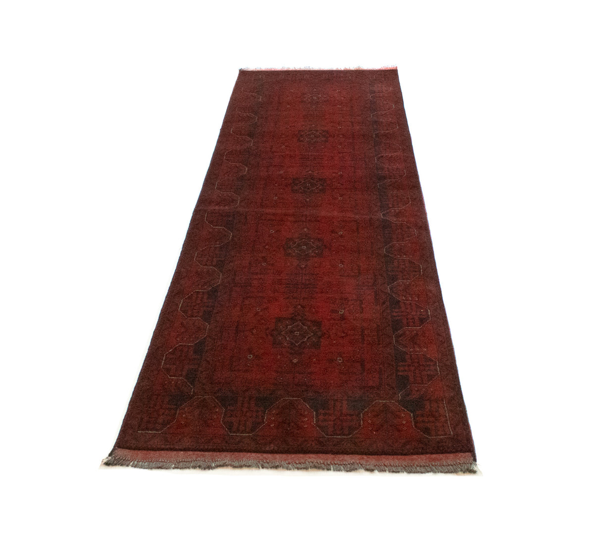 Tappeto corsia Tappeto afgano - Kunduz - 296 x 77 cm - rosso