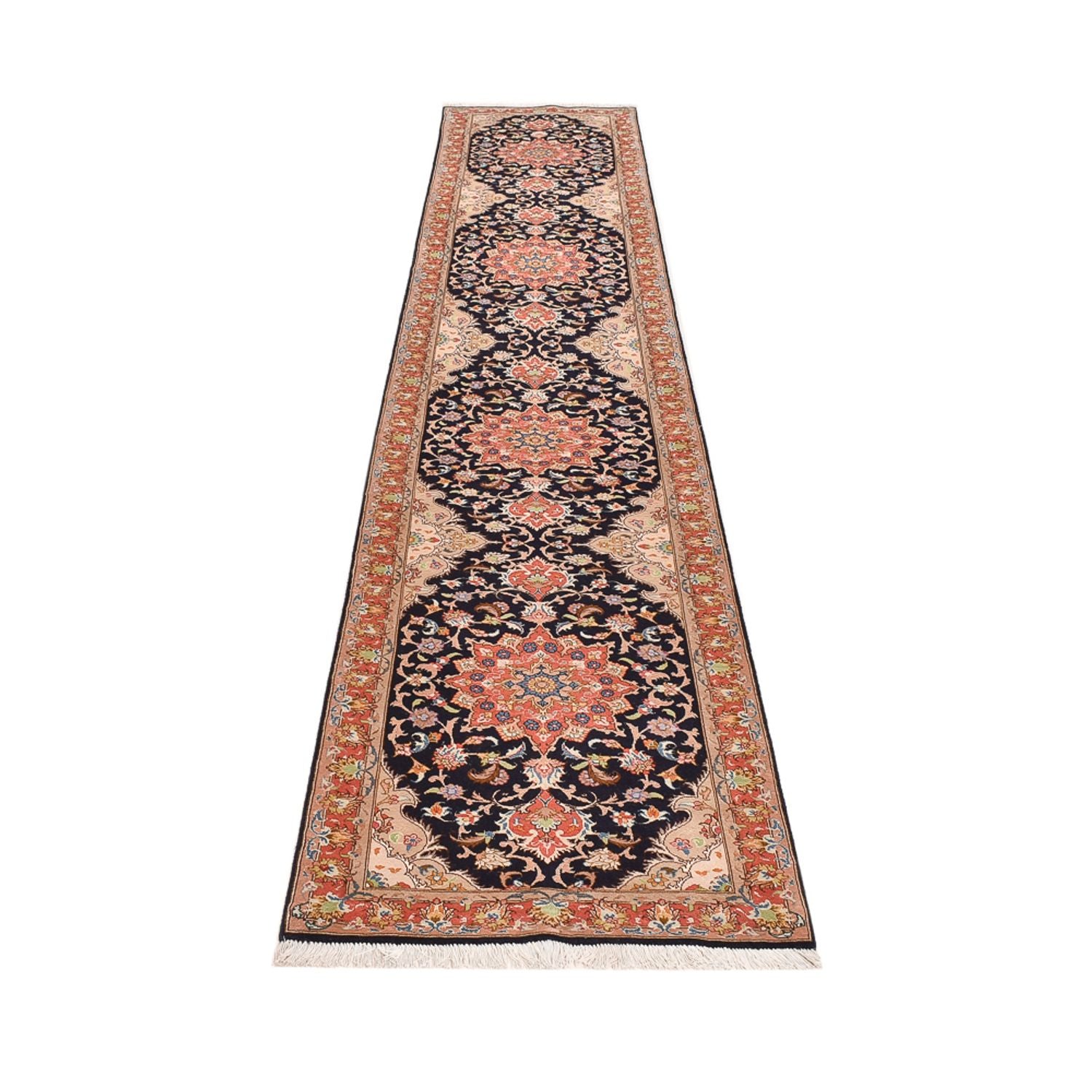 Tappeto corsia Tappeto Persero - Tabriz - Reale - 380 x 75 cm - blu scuro