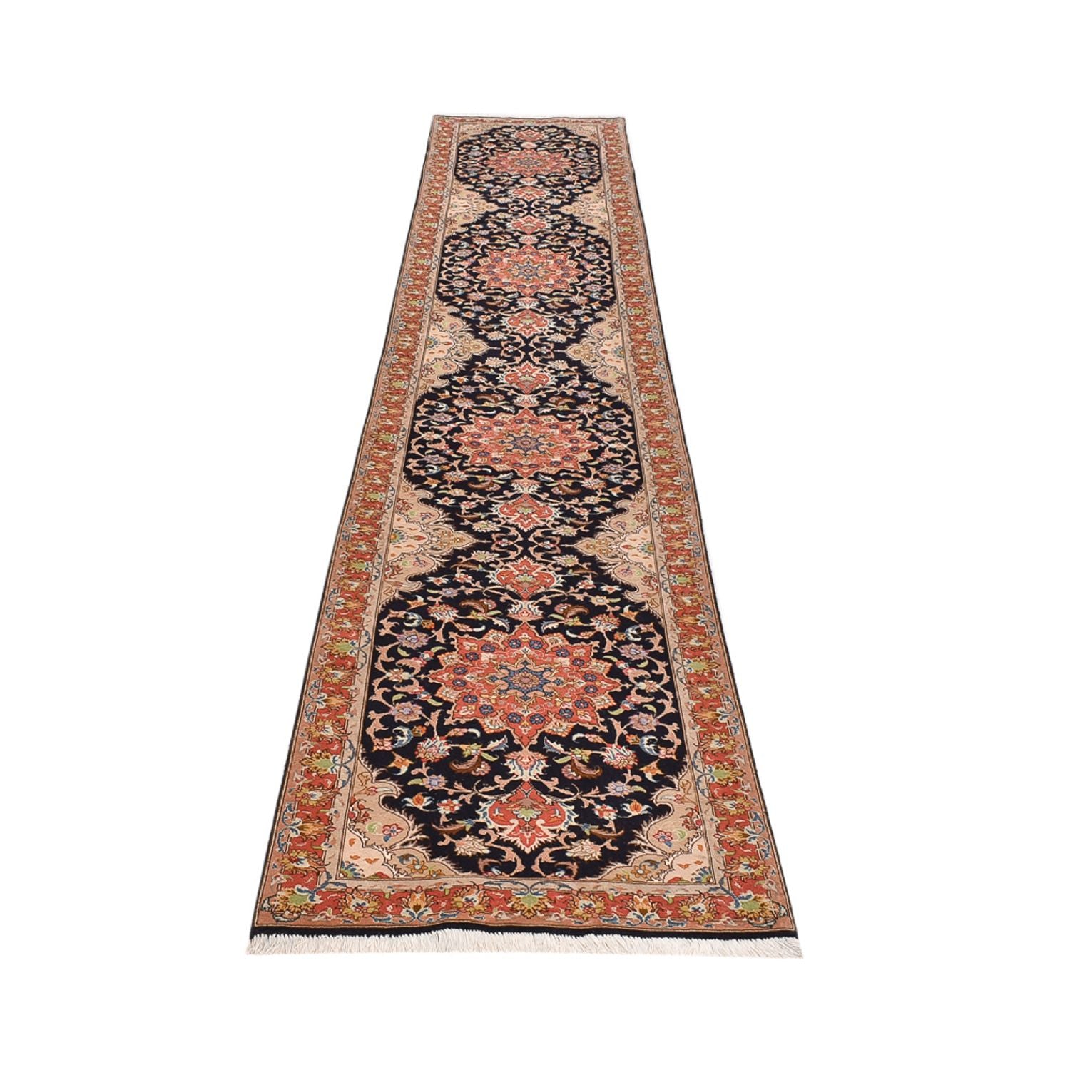 Tappeto corsia Tappeto Persero - Tabriz - Reale - 380 x 75 cm - blu scuro