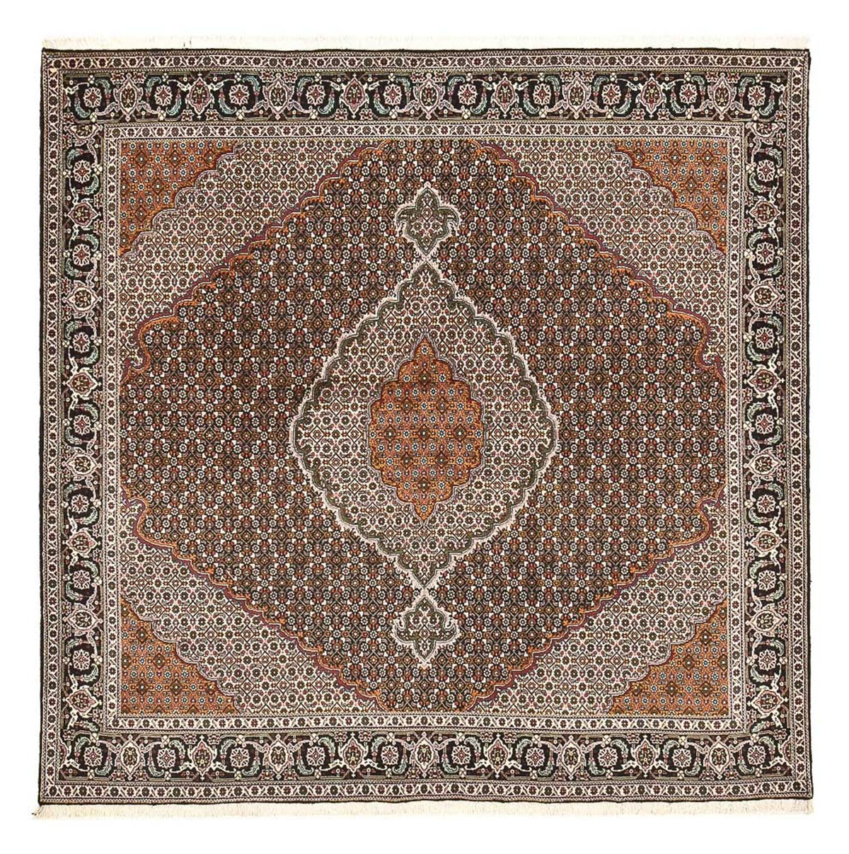 Tappeto Persero - Tabriz - Reale quadrato  - 203 x 203 cm - marrone