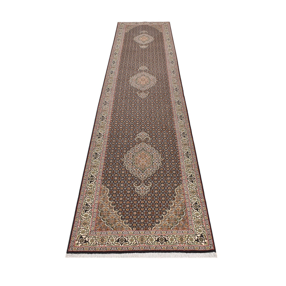 Tappeto corsia Tappeto Persero - Tabriz - Reale - 390 x 82 cm - beige scuro