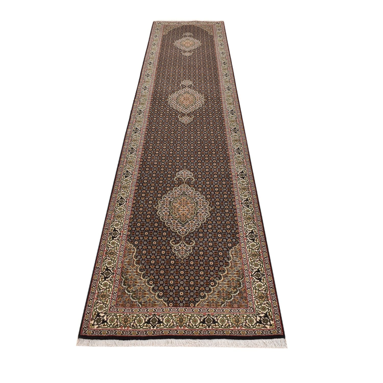 Tappeto corsia Tappeto Persero - Tabriz - Reale - 393 x 82 cm - beige scuro