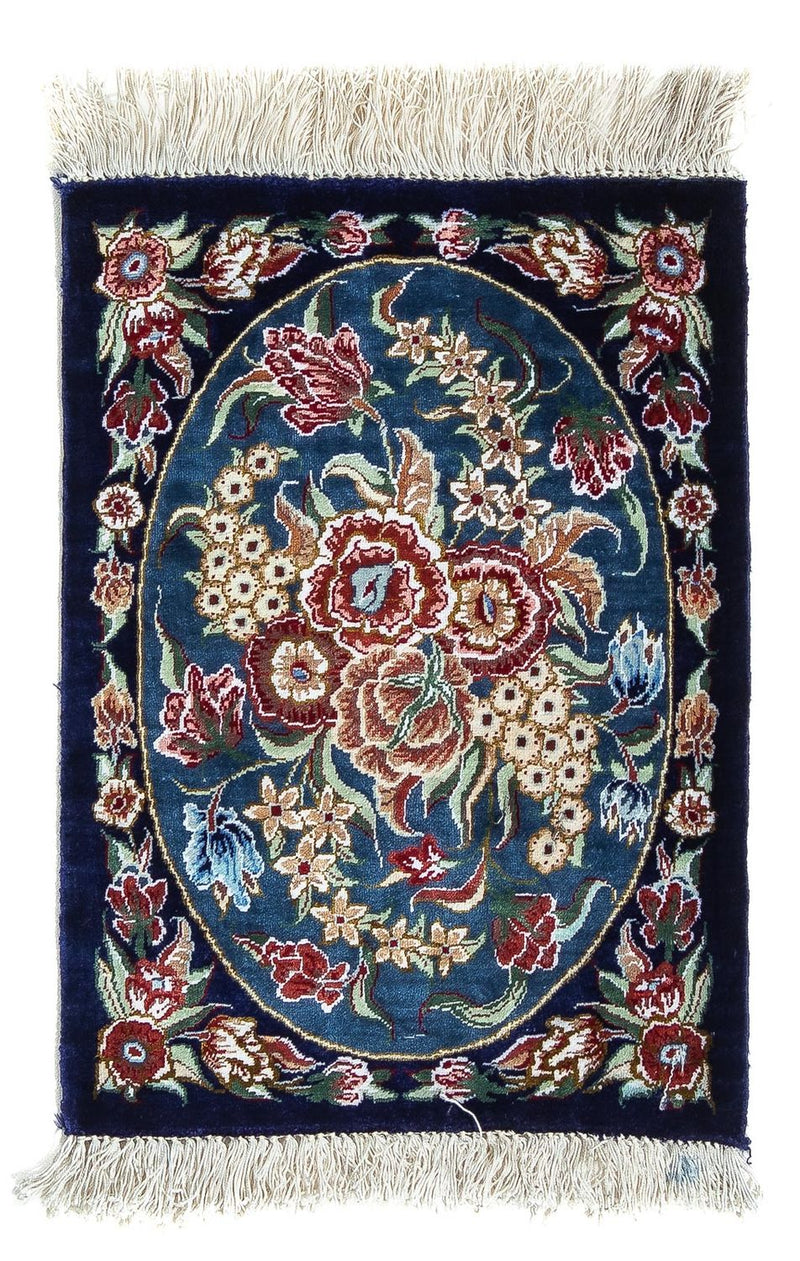 Tappeto di seta - Ghom seta - Premio - 40 x 28 cm - blu scuro