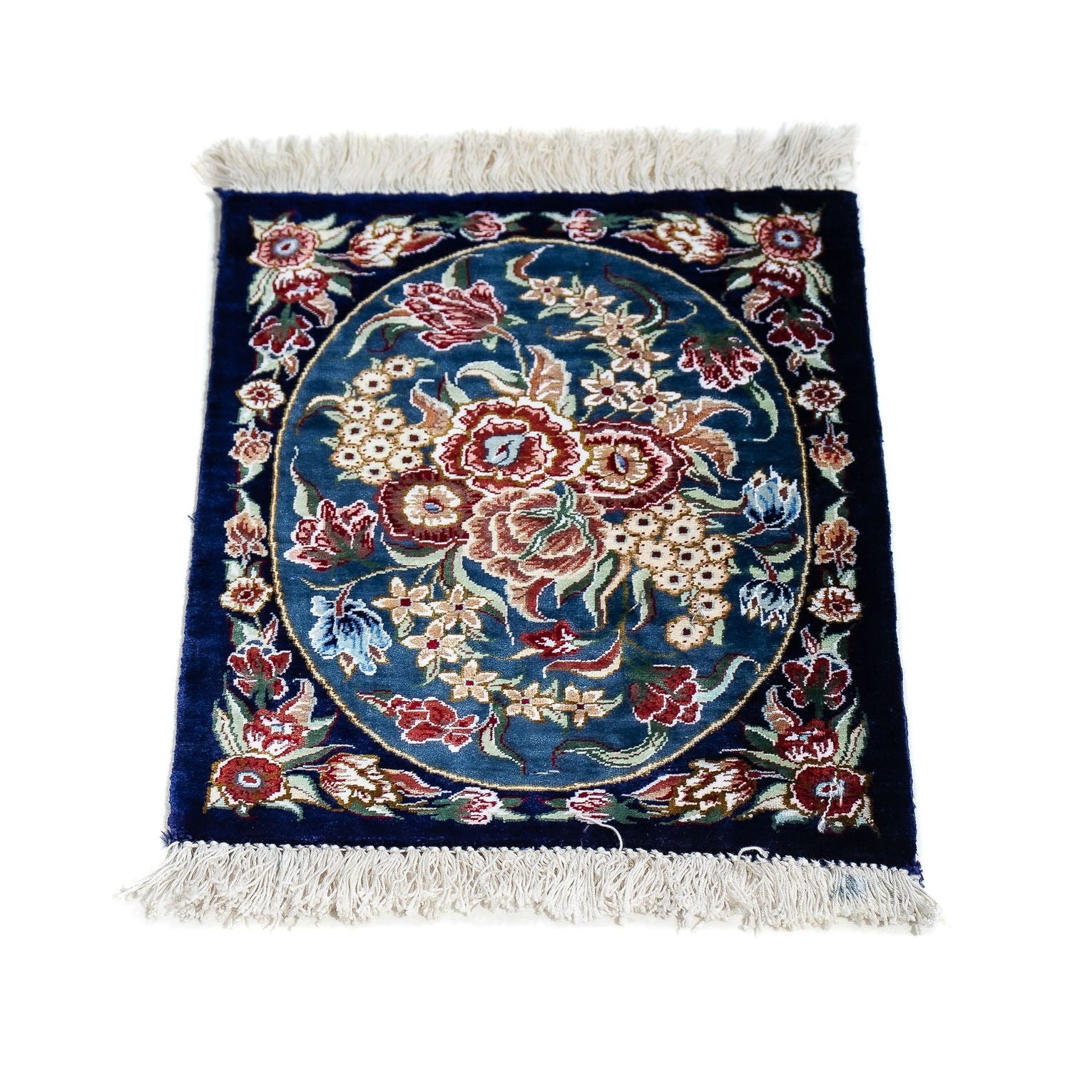 Tappeto di seta - Ghom seta - Premio - 40 x 28 cm - blu scuro