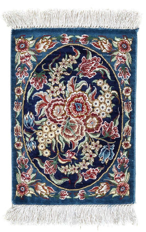 Tappeto di seta - Ghom seta - Premio - 40 x 28 cm - blu scuro