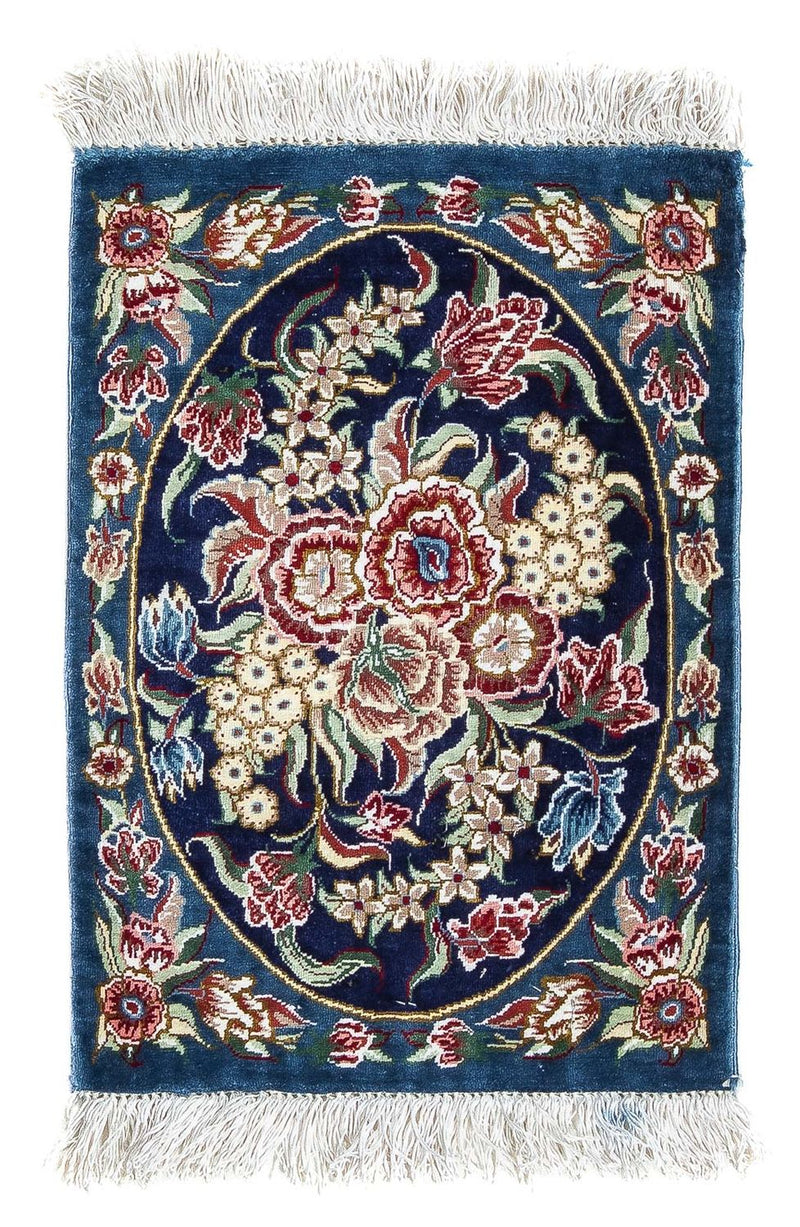 Tappeto di seta - Ghom seta - Premio - 40 x 28 cm - blu scuro