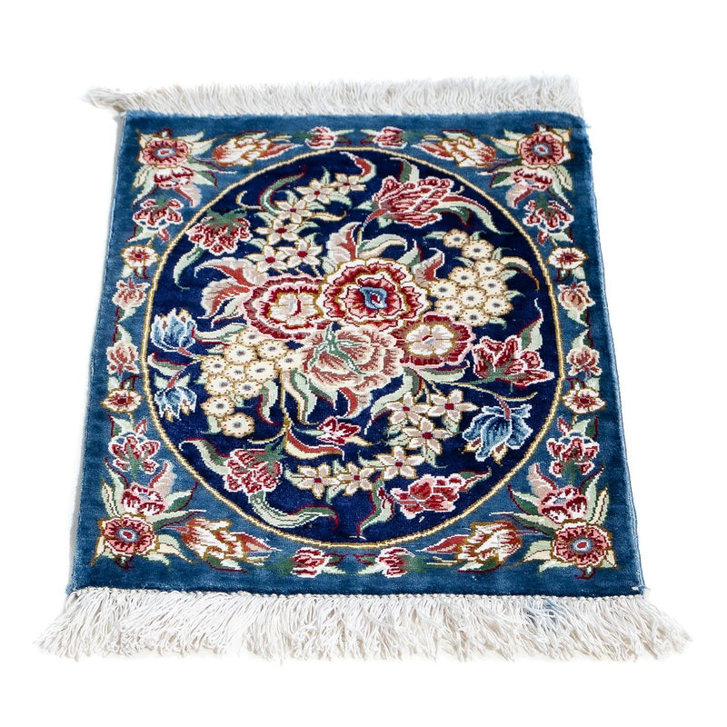Tappeto di seta - Ghom seta - Premio - 40 x 28 cm - blu scuro