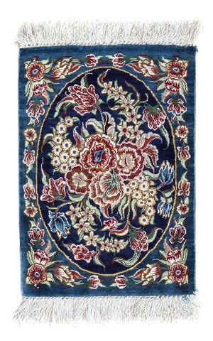 Tappeto di seta - Ghom seta - Premio - 40 x 28 cm - blu scuro