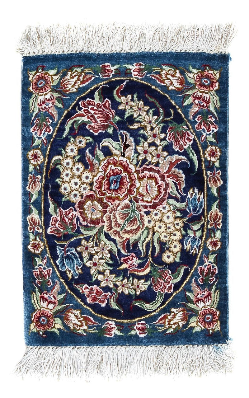 Tappeto di seta - Ghom seta - Premio - 40 x 28 cm - blu scuro