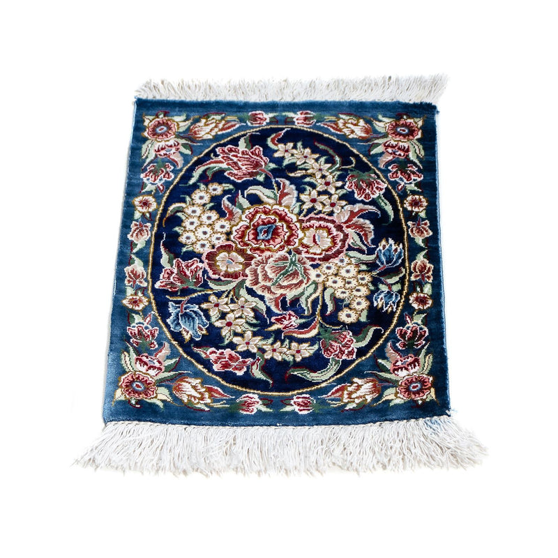 Tappeto di seta - Ghom seta - Premio - 40 x 28 cm - blu scuro