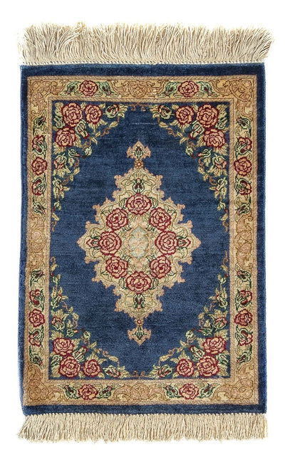 Qom seta Tappeto 28x40cm - Tappeto persiano - blu scuro