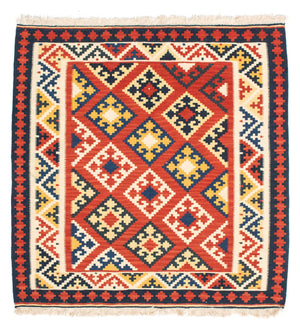 Tappeto Kelim - Orientale quadrato  - 103 x 102 cm - rosso scuro