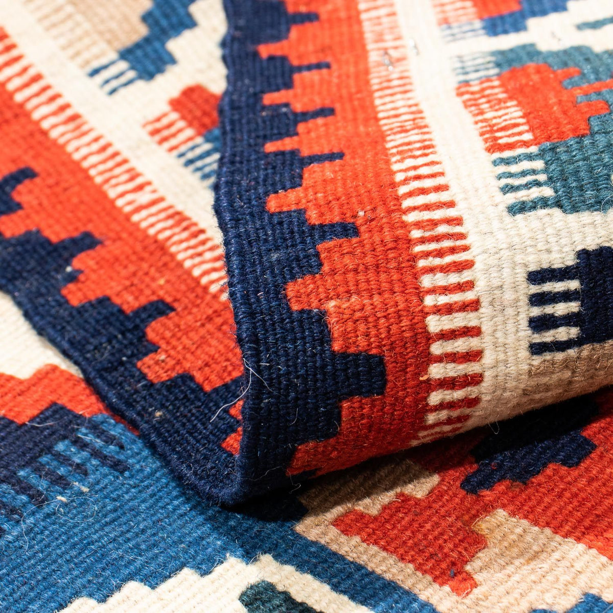 Tappeto Kelim - Orientale quadrato  - 103 x 100 cm - blu scuro
