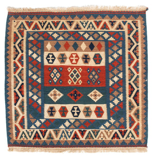 Tappeto Kelim - Orientale quadrato  - 102 x 100 cm - blu
