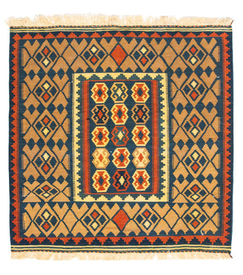 Tappeto Kelim - Orientale quadrato  - 100 x 98 cm - blu scuro