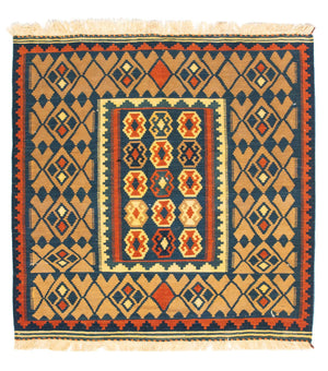 Tappeto Kelim - Orientale quadrato  - 100 x 98 cm - blu scuro