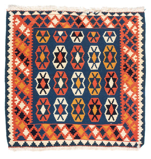 Tappeto Kelim - Orientale quadrato  - 100 x 96 cm - blu scuro