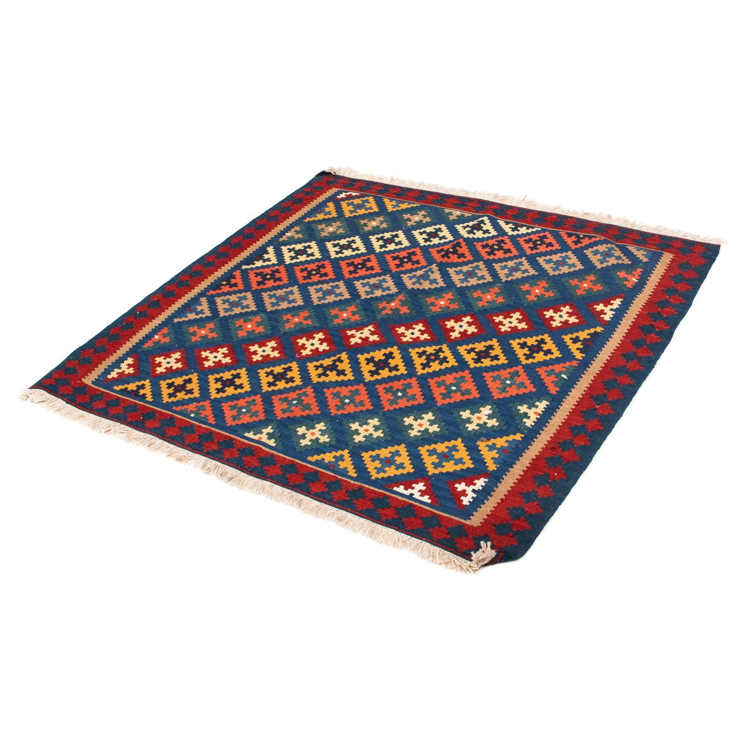 Tappeto Kelim - Orientale quadrato  - 108 x 100 cm - blu scuro