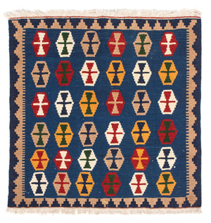 Tappeto Kelim - Orientale quadrato  - 96 x 96 cm - blu scuro