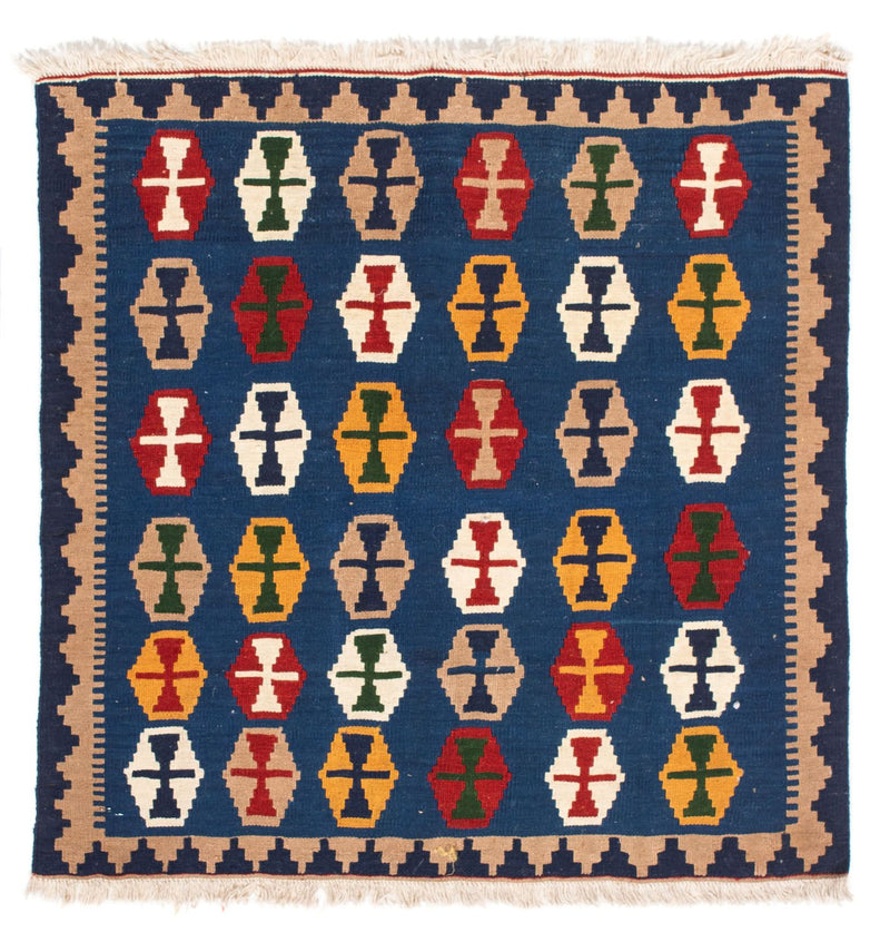 Tappeto Kelim - Orientale quadrato  - 96 x 96 cm - blu scuro