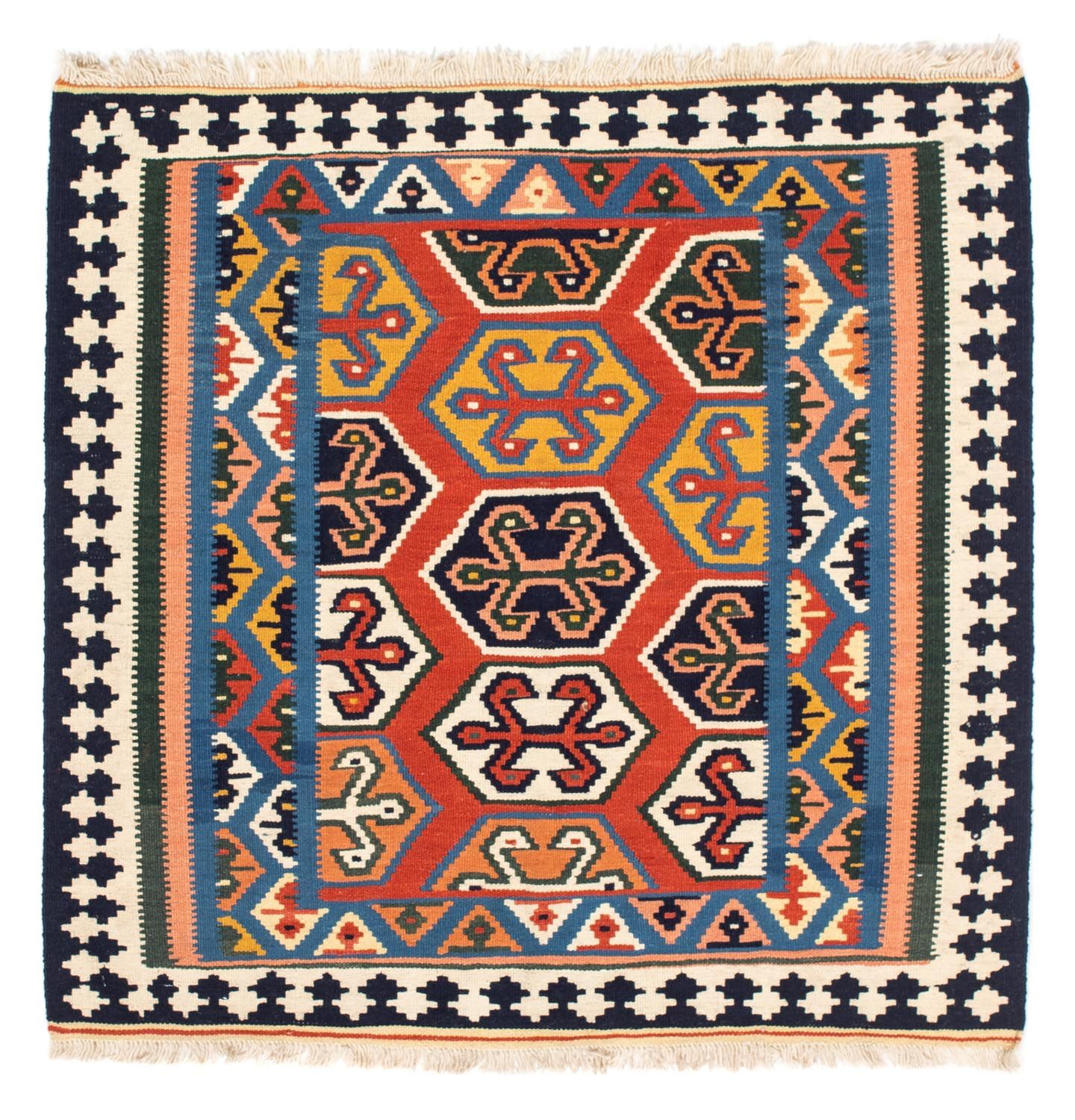 Tappeto Kelim - Orientale quadrato  - 105 x 103 cm - rosso