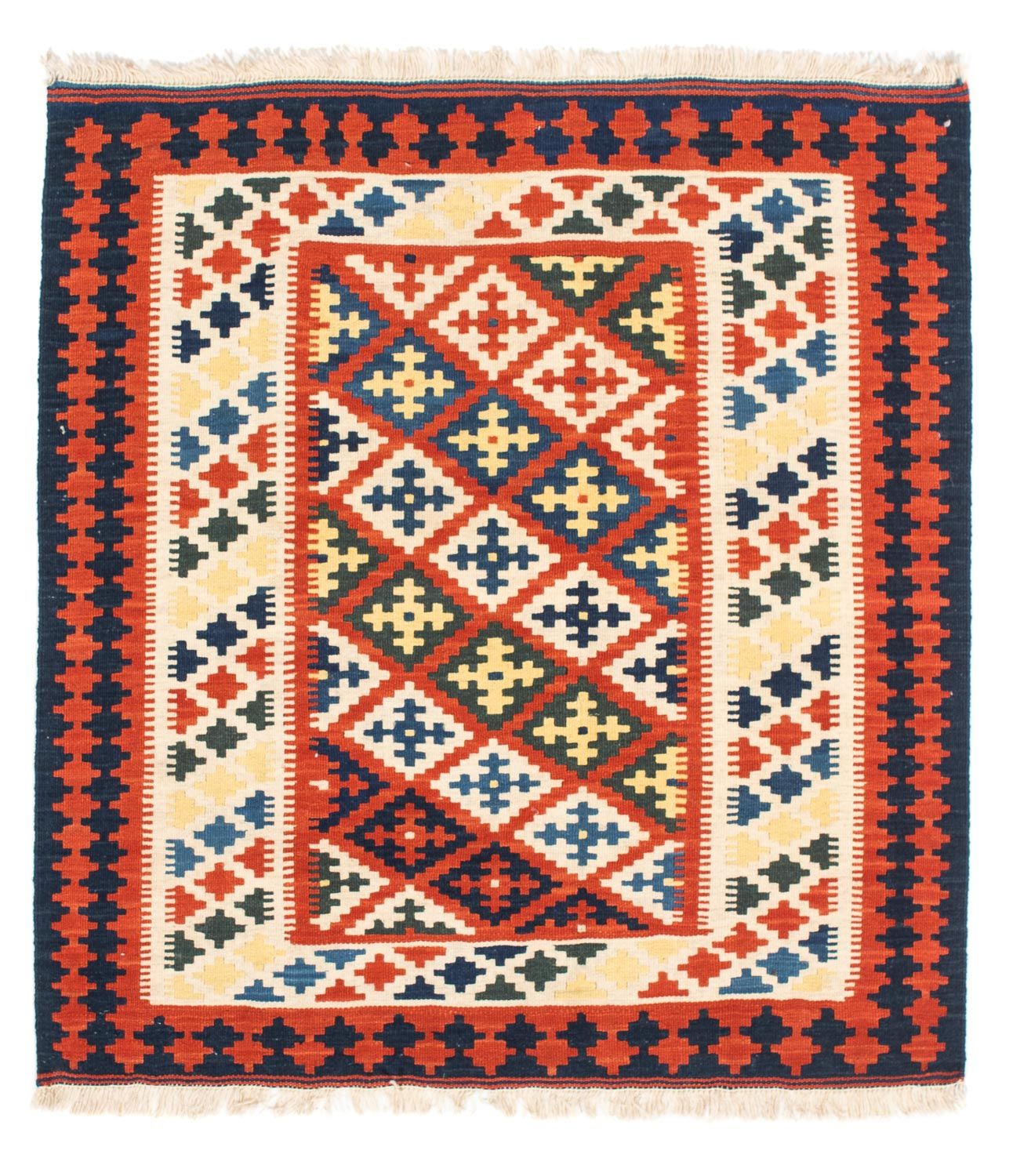 Tappeto Kelim - Orientale quadrato  - 107 x 100 cm - rosso scuro