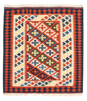 Tappeto Kelim - Orientale quadrato  - 107 x 100 cm - rosso scuro