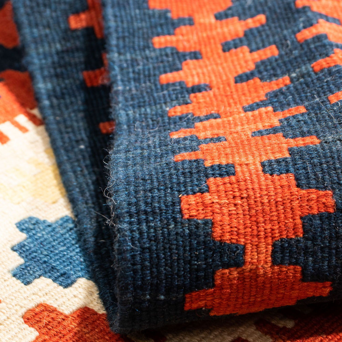 Tappeto Kelim - Orientale quadrato  - 107 x 100 cm - rosso scuro