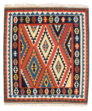 Tappeto Kelim - Orientale quadrato  - 114 x 102 cm - rosso