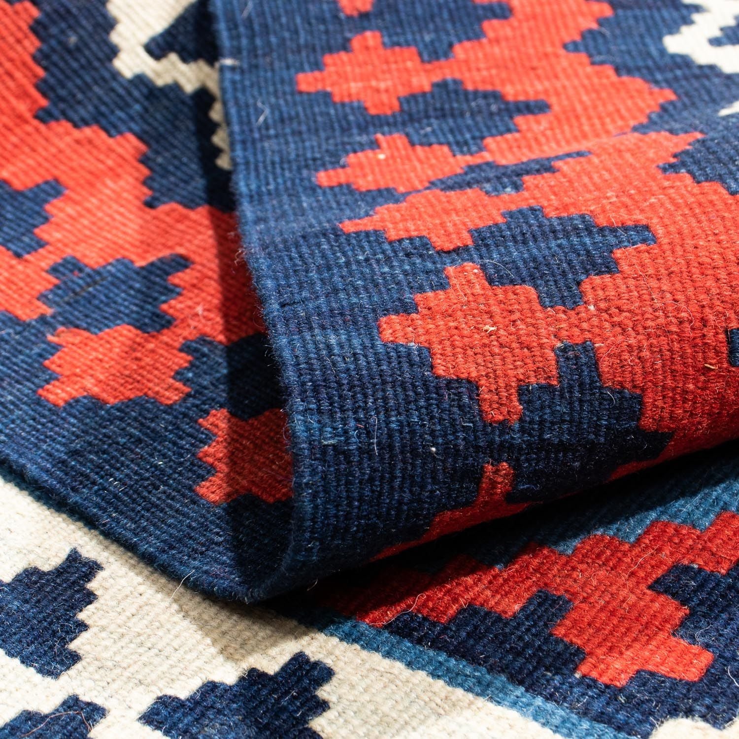 Tappeto Kelim - Orientale quadrato  - 104 x 103 cm - blu scuro