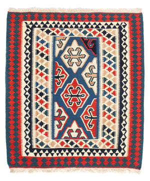Tappeto Kelim - Orientale quadrato  - 125 x 110 cm - blu
