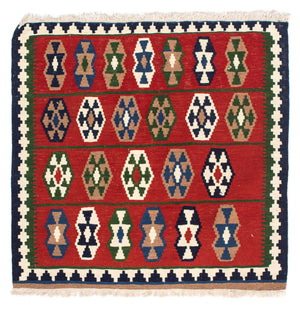 Tappeto Kelim - Orientale quadrato  - 100 x 98 cm - rosso scuro