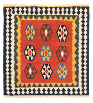 Tappeto Kelim - Orientale quadrato  - 105 x 100 cm - rosso scuro