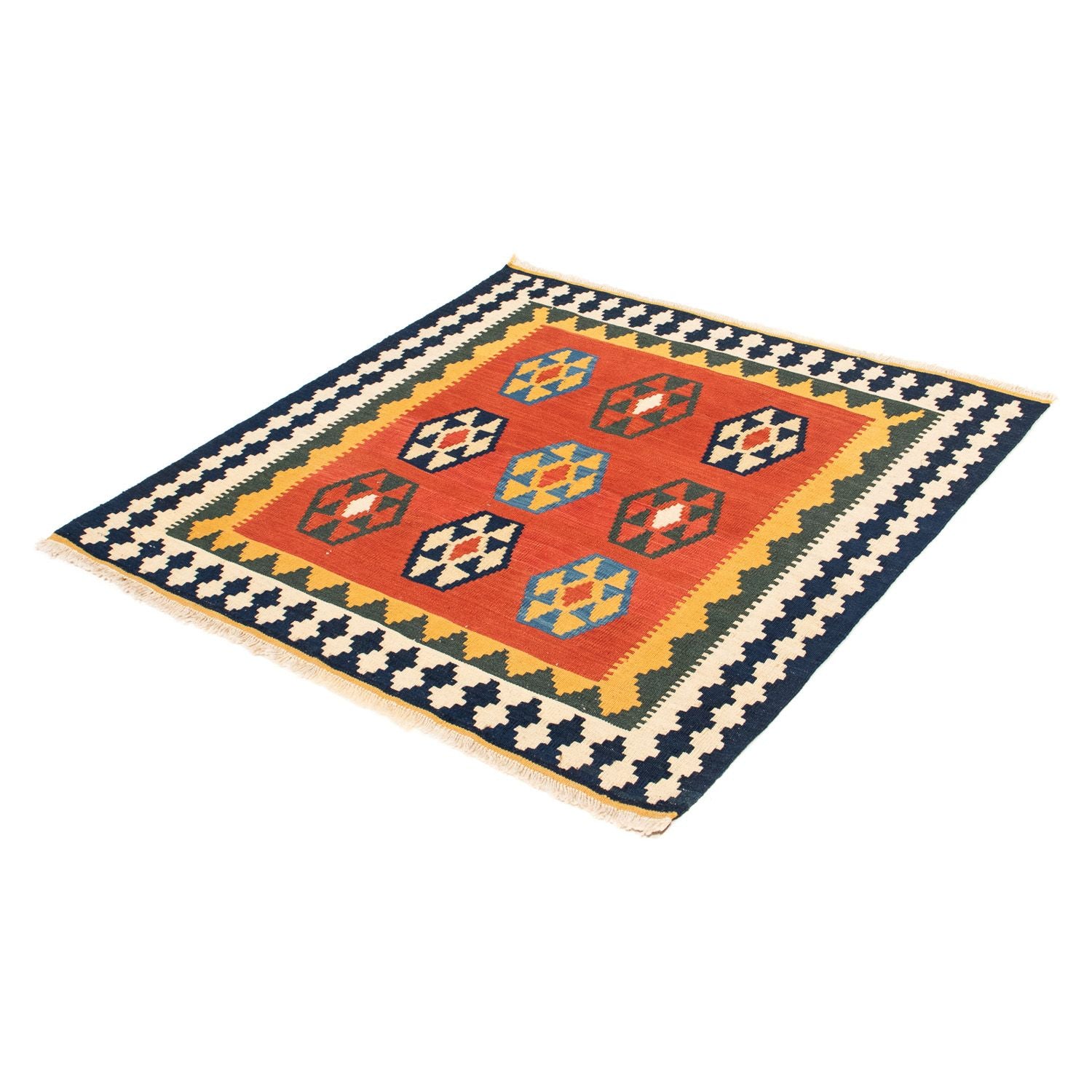 Tappeto Kelim - Orientale quadrato  - 105 x 100 cm - rosso scuro