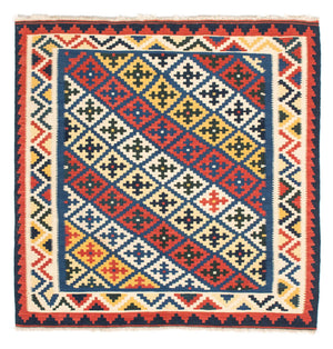 Tappeto Kelim - Orientale quadrato  - 104 x 102 cm - blu