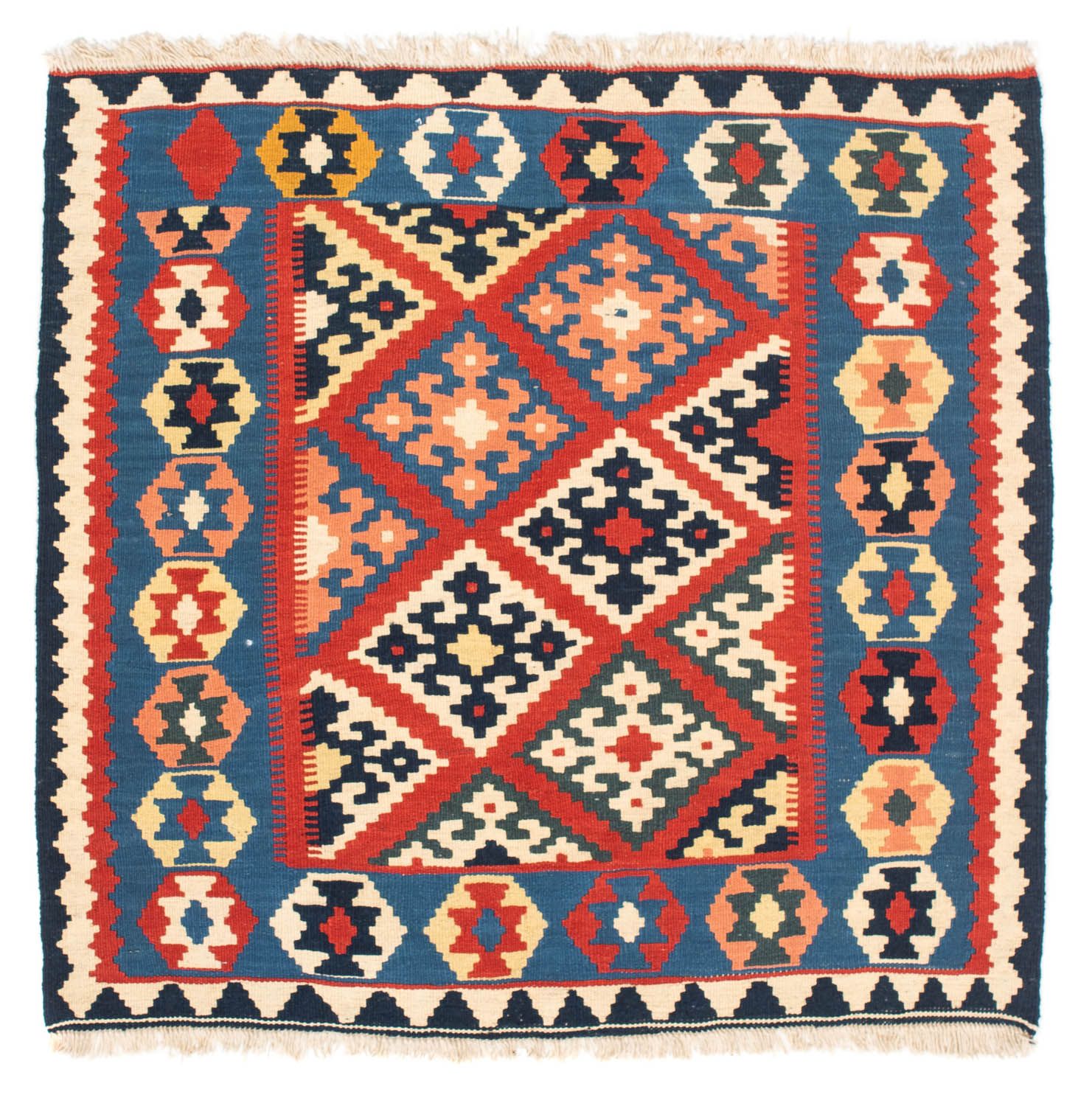 Tappeto Kelim - Orientale quadrato  - 105 x 101 cm - rosso scuro