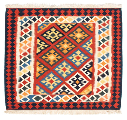 Tappeto Kelim - Orientale quadrato  - 101 x 93 cm - rosso scuro