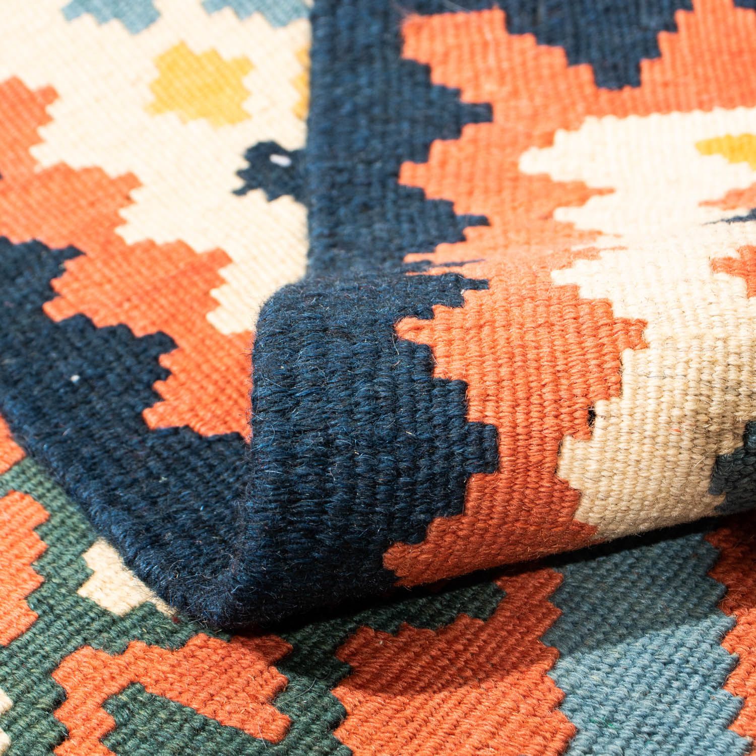 Tappeto Kelim - Orientale quadrato  - 100 x 98 cm - blu chiaro